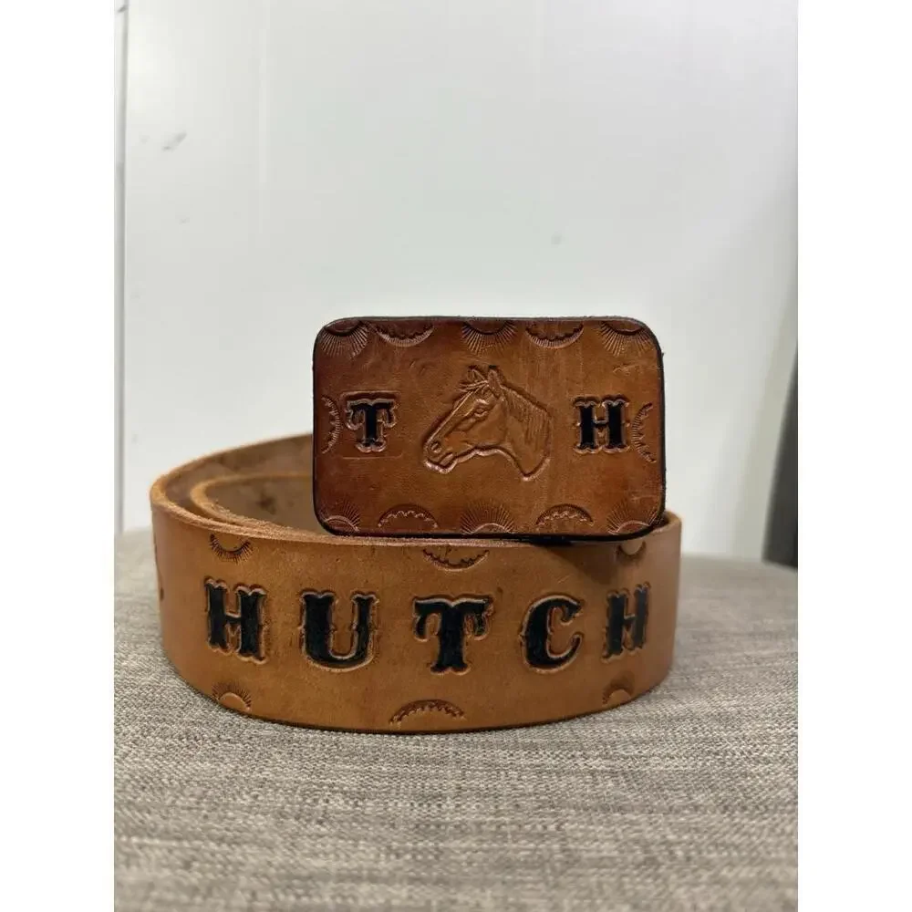 Leather Belt Western Hutch TH Sundial Horse Embossed 44 To 47 Inch Cowgirl
